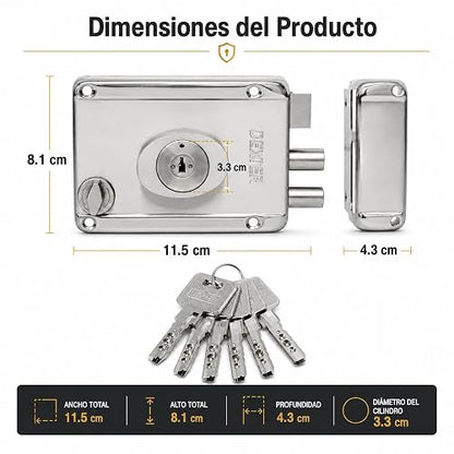 Dexter 6772 Cerradura de Sobreponer (Chapa de Parche) Automática de Llave de Alta Seguridad, Mecanismo de Barras