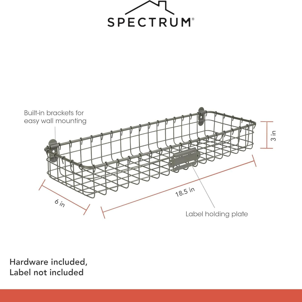 Spectrum Diversified Vintage Wall Mount Storage Tray/Basket, Industrial Gray
