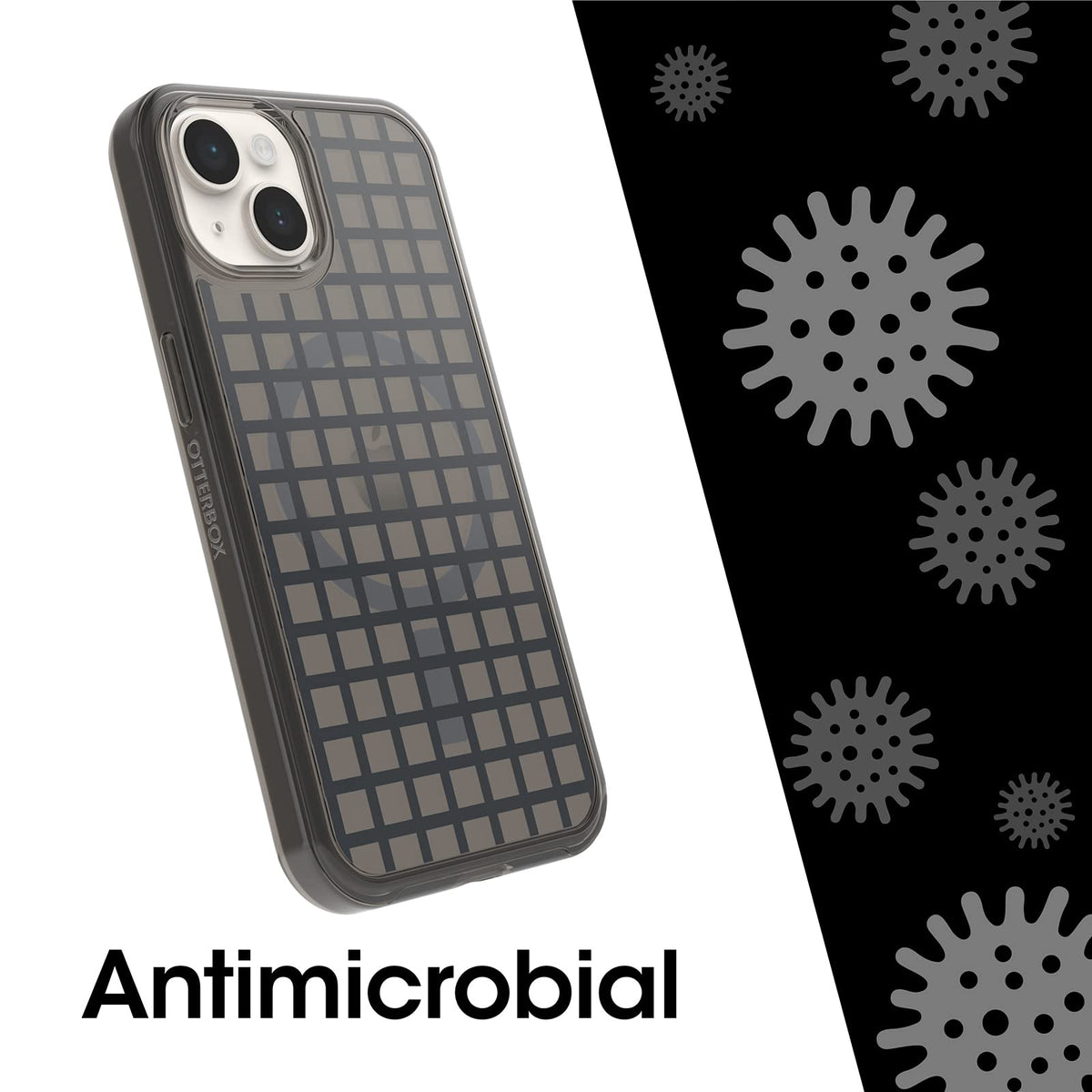 OtterBox SYMMETRY SERIES+ CLEAR Antimicrobial Funda con MagSafe para iPhone 14 & iPhone 13 - WINDOW PANE (NEGRO)