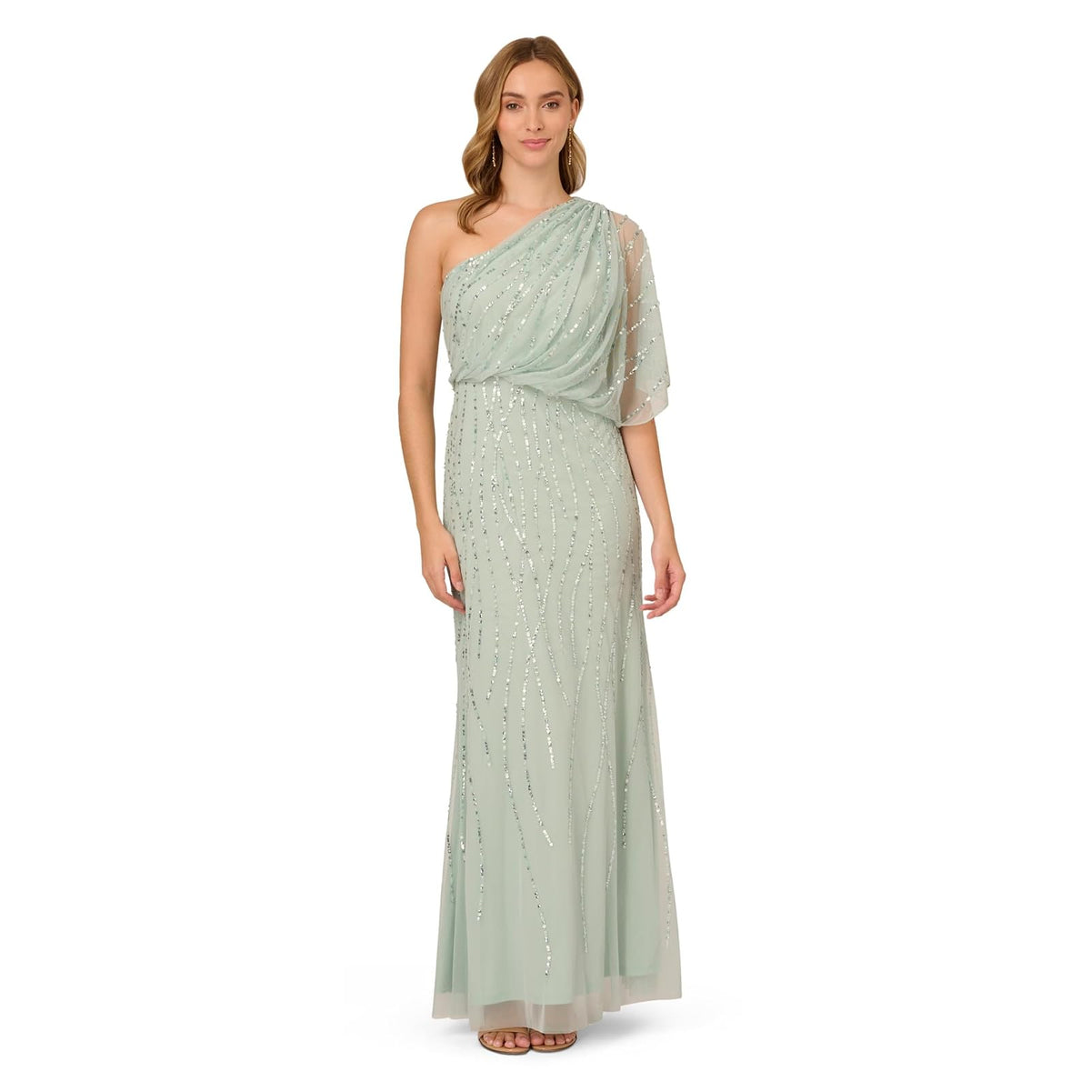 Adrianna Papell Vestido Largo con Abalorios Bordados - 8 - Salvia helada