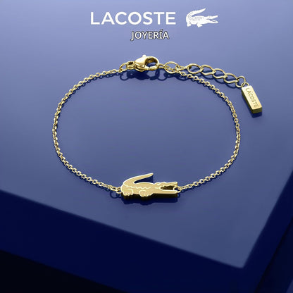 Lacoste - Pulsera para Mujer Dorada Acero Inoxidable Cadena Fina Diseño Elegante Moderno Joyería Original Regalo Mujer.