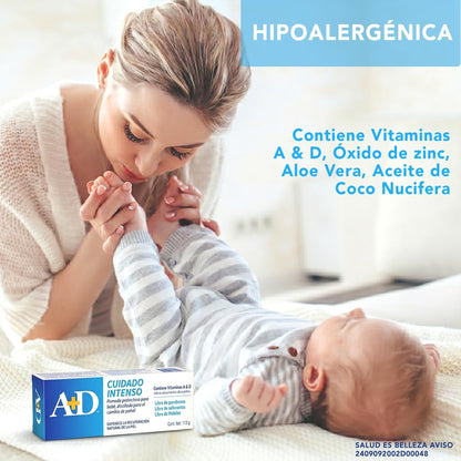 A+D Cuidado Intenso Pomada para Rozaduras de Pañal para Bebés 113g | Ayuda a la prevención de rozaduras | Con Óxido de Zinc y Aloe | Hipoalergénica