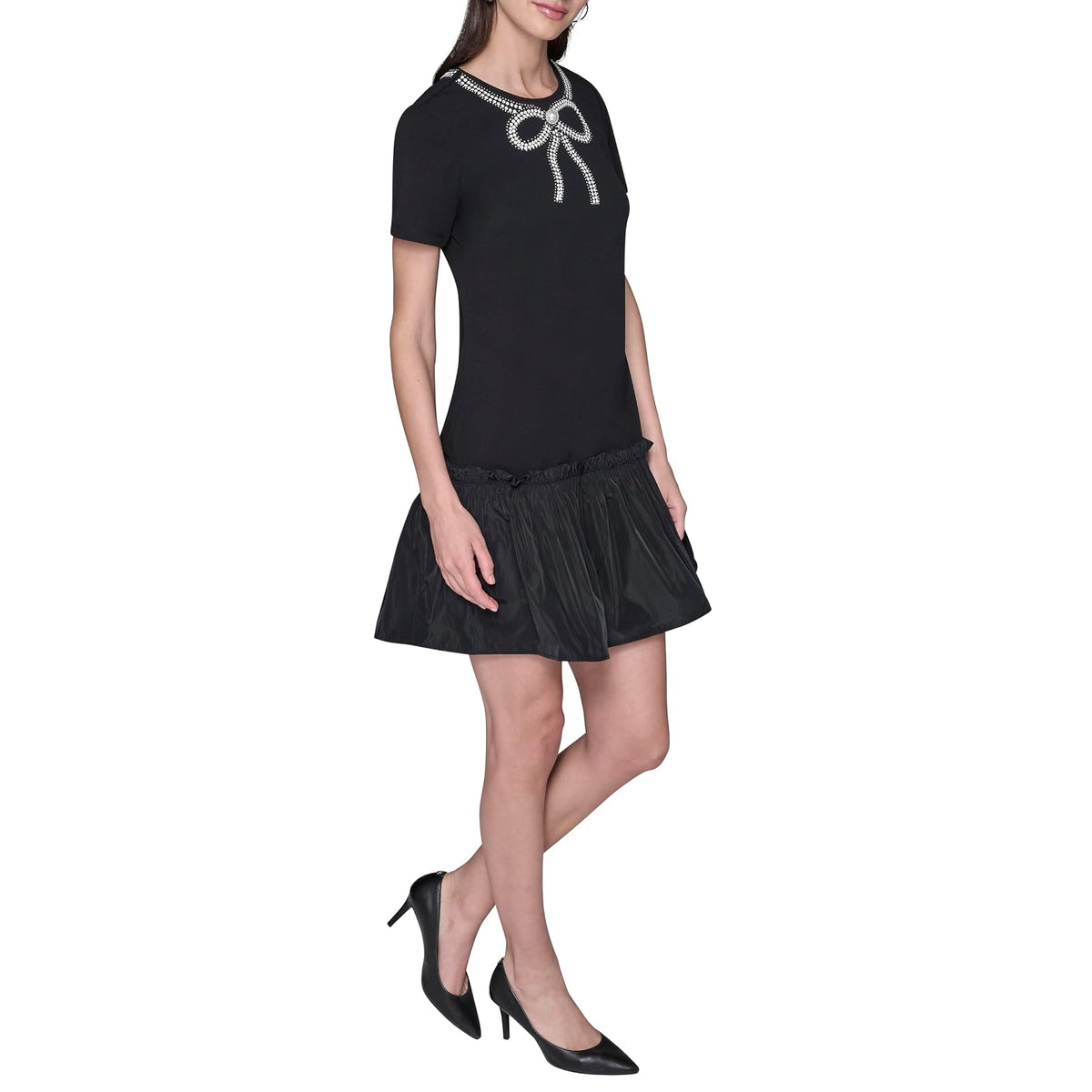Karl Lagerfeld Short Sleeve Embellished Scuba Crepe Dress Vestido Informal Mujer