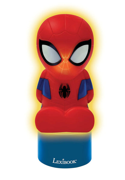 Lexibook Luz Nocturna y Altavoz de Spiderman para la habitación de los niños, Cambio de Color, luz Suave, Funciona con Pilas, Azul/Rojo, NS01SP