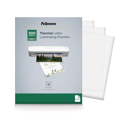 Fellowes Bolsas de laminación térmica, Hojas de tamaño Carta, 3 mil, Paquete de 300, Transparente (5247101) - 300 Pack
