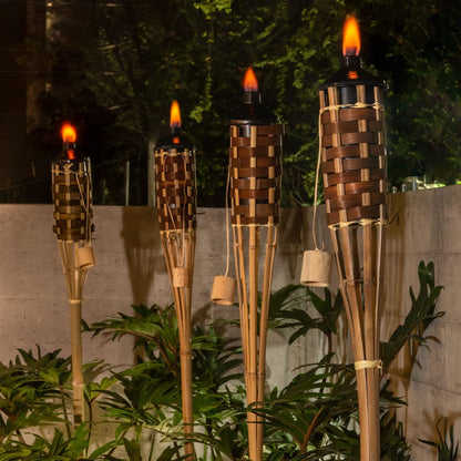 Antorcha de Bambú para jardín 1.50 m Incluye Mecha - Ideal para hoteles, restuarantes, Eventos y Ocasiones Especiales- Paquete de 4 Piezas