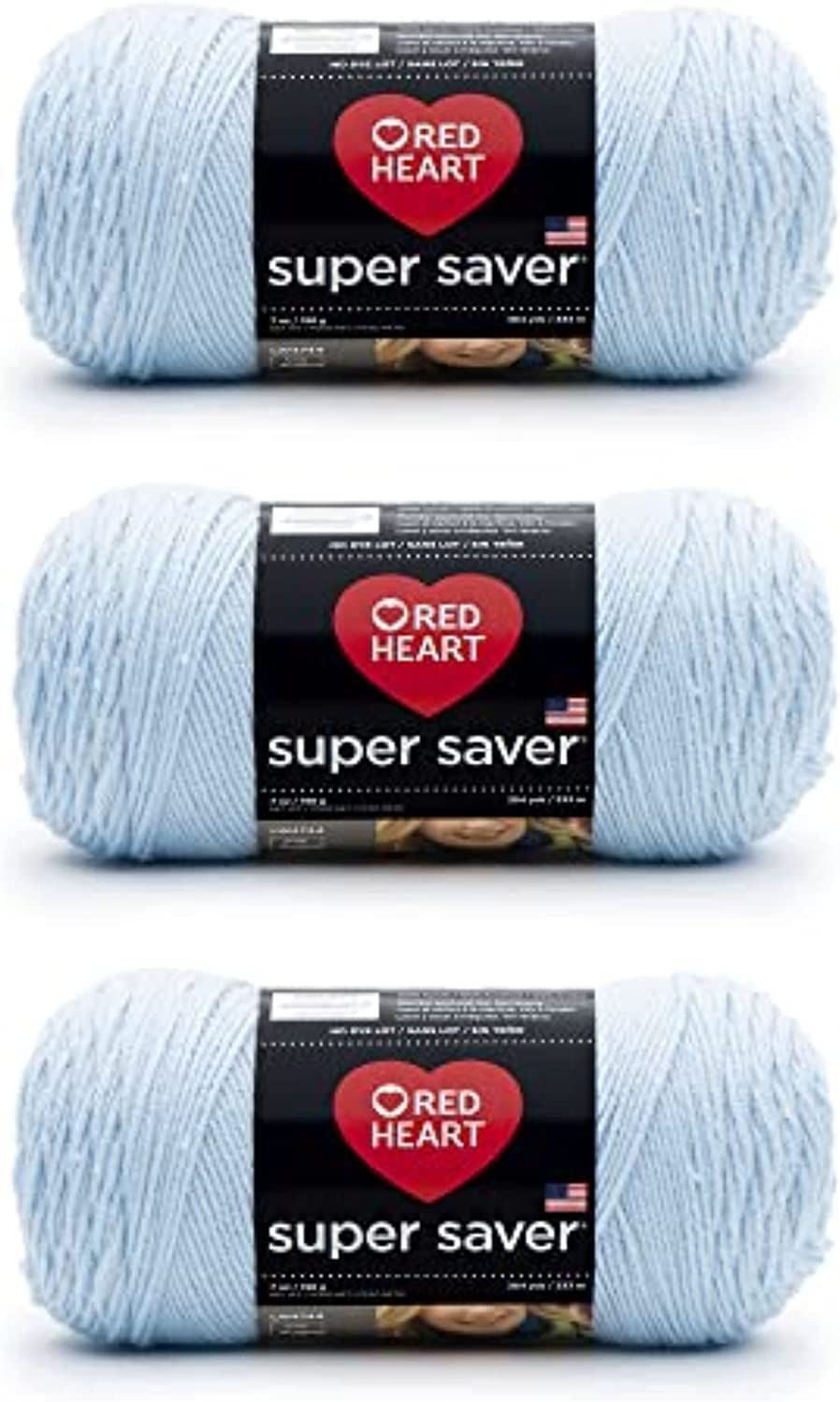 Red Heart Super Saver Ovillo de lana, Almandine, Paquete de 3, 3-pack - Light Blue, 1, 3