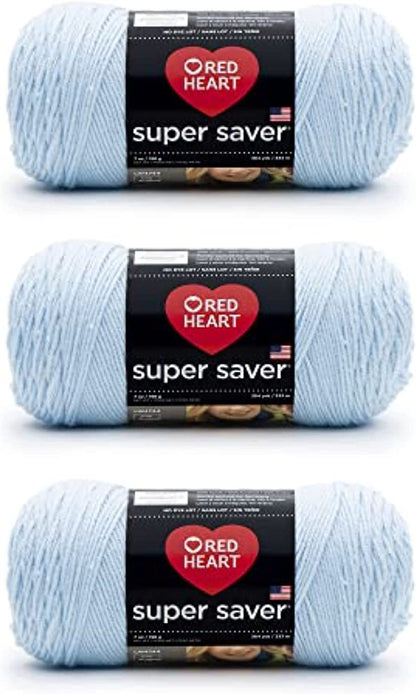 Red Heart Super Saver Ovillo de lana, Almandine, Paquete de 3, 3-pack - Light Blue, 1, 3