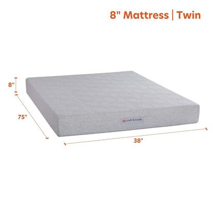 Craft & Trade Risewell Colchón de Espuma viscoelástica de 8 Pulgadas, Cama en una Caja, enfriamiento de Gel de Cobre, Certificado CertiPUR-US, Individual, Prueba de 100 Noches