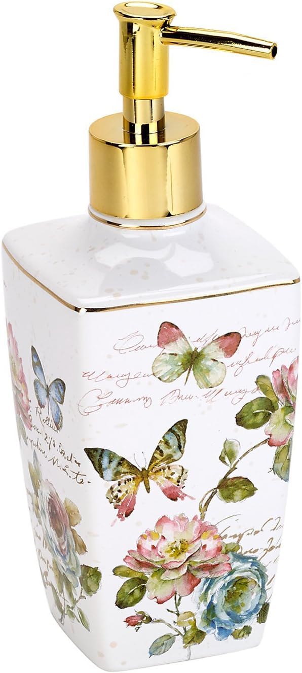 Avanti Linens - Bomba de loción/dispensador de jabón, Accesorios de encimera de cerámica, decoración artística del hogar (colección de jardín de Mariposas)