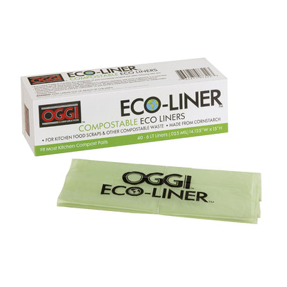 OGGI Eco-Liner - Bolsas compostables - Caja de 40 forros para encimera de compostaje con tapa, bolsas compostables de 6 litros, productos ecológicos, bolsas que cumplen con las normas internacionales OK Compost Home