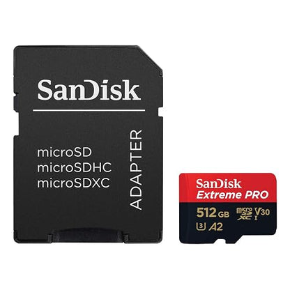SanDisk Tarjeta microSDXC Extreme Pro de 512 GB + Adaptador SD + RescuePRO Deluxe, hasta 200 MB/s, con Rendimiento de aplicación A2, UHS-I, Clase 10, U3, V30