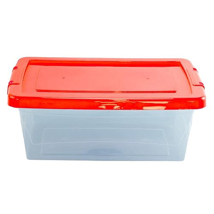 Guateplast Contenedor de Almacenamiento 13 Qt 12 L Rojo | Juego de 3, tapas de colores, transparente, polipropileno virgen, apilable
