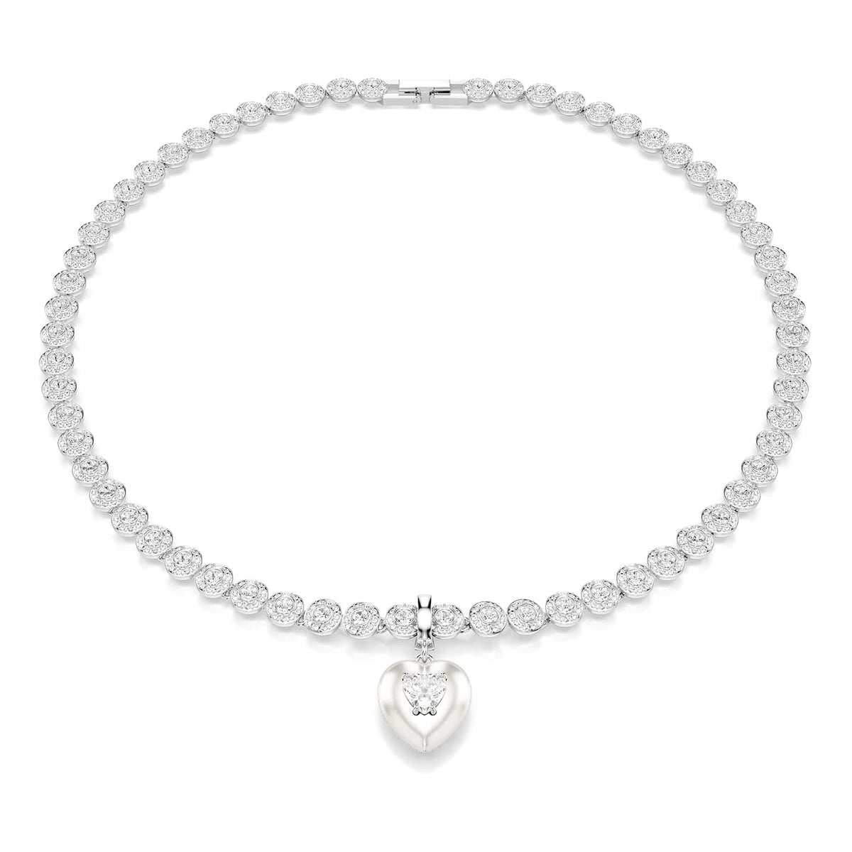 Abalorio de Swarovski Idyllia, corte mixto, revestimiento de color perla, corazón, blanco, baño de rodio