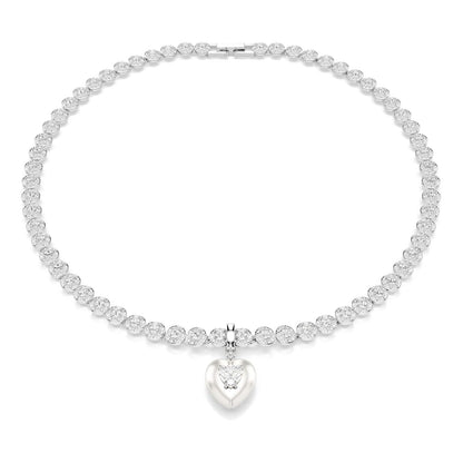 Abalorio de Swarovski Idyllia, corte mixto, revestimiento de color perla, corazón, blanco, baño de rodio