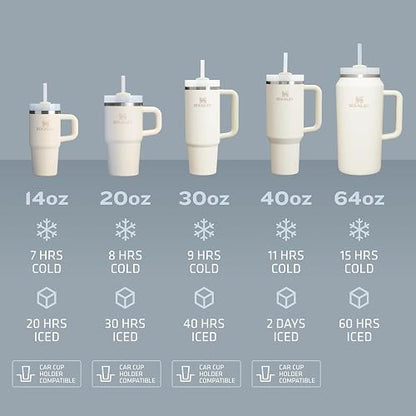 STANLEY - Vaso con asa y popote de 30 onzas, tapa Flowstate de 3 posiciones, compatible para viajes, taza de acero inoxidable aislada, sin BPA, puesta de sol de mesa rosa