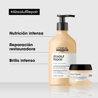 L'Oréal Professionnel |Absolut Repai Kit Shampoo+Mascarilla | Para cabello grueso y dañado. Kit profesional que repara y nutre, recuperando suavidad y brillo con Gold Quinoa.