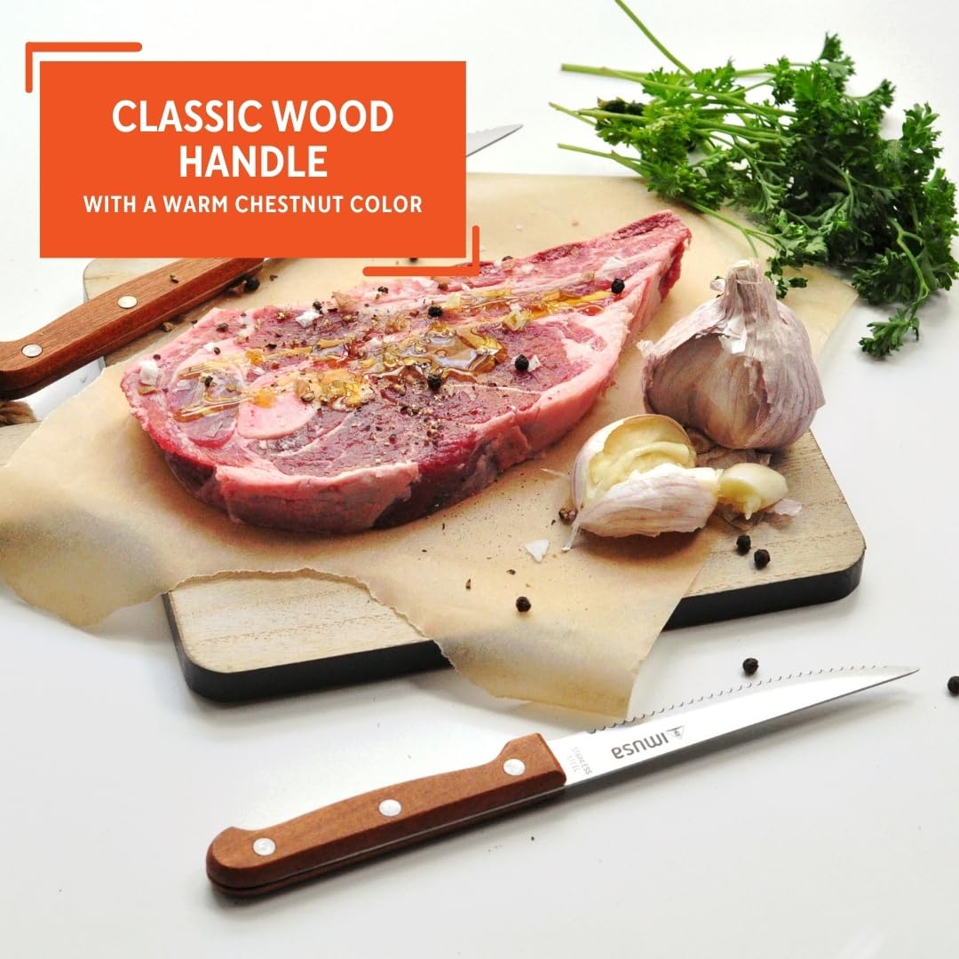 IMUSA USA Wood IMU-71014 4-Piece Serrated Steak Knives Handle, 4pc