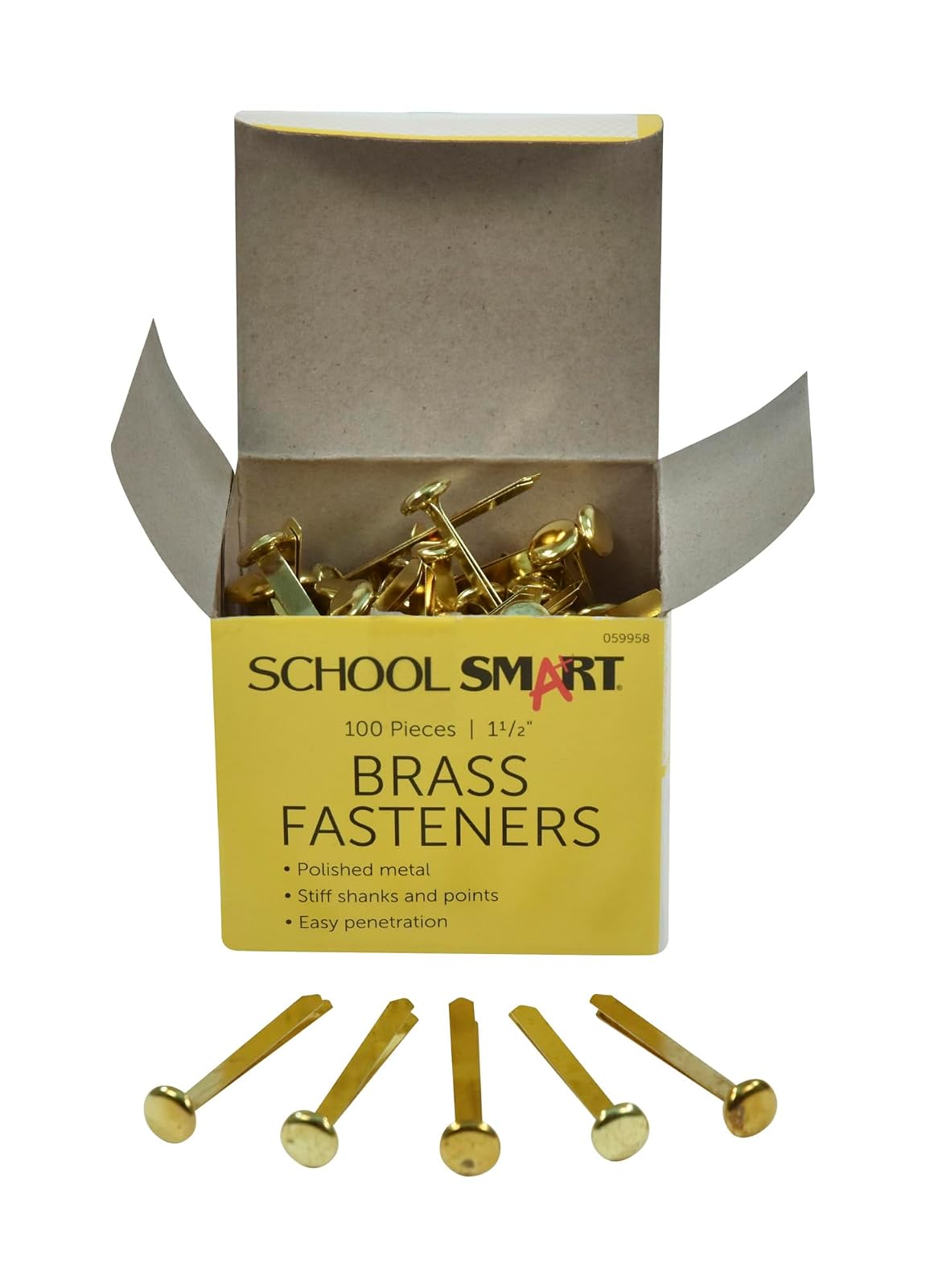 School Smart Cierres chapados en latón – 1 1/2 pulgadas – Caja de 100