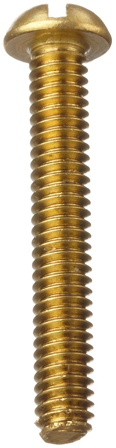 330 Brass Machine Screw, Plain Finish, Round Head, Slotted Drive, 1/4" Length, #0-80 Threads (Pack of 100)