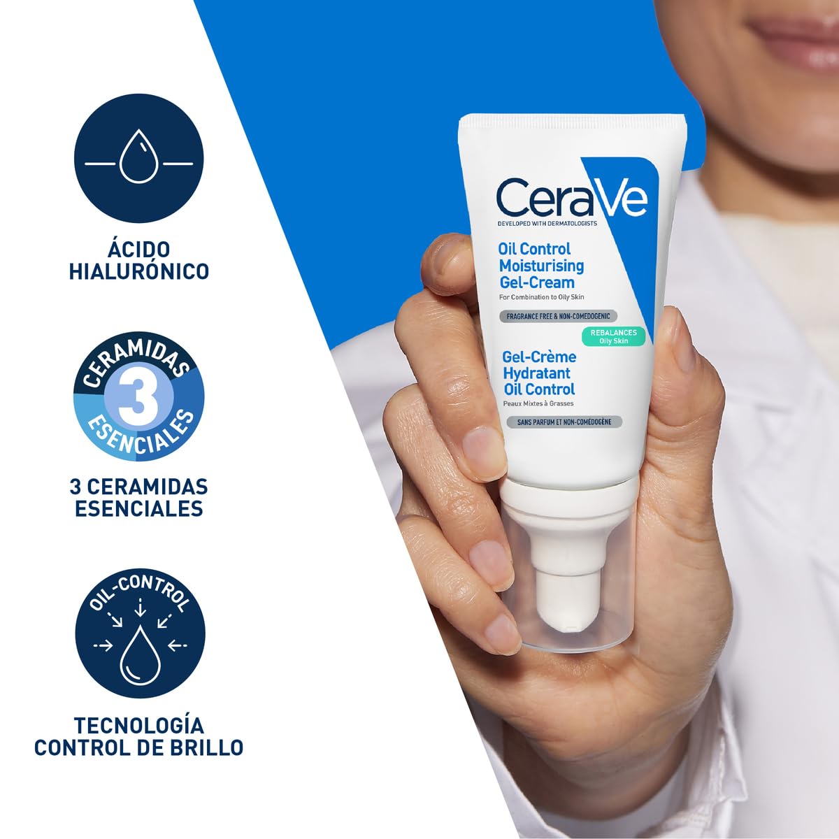 CeraVe Oil Control Gel-Crema Hidratante y Matificante para Piel Grasa 52ml | Hidrata y Controla el Brillo hasta por 8 Horas, con Ácido Hialurónico