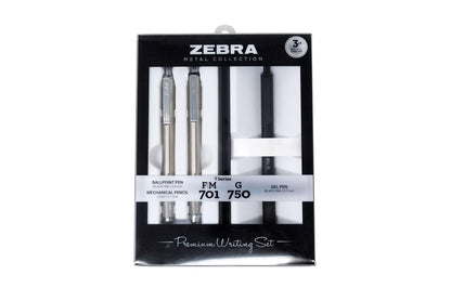 Zebra Pen G-750 F-701 M-701 Juego de Regalo 10513 | Bolígrafo de gel, punta media/fina, barril de metal, paquete de 3, retráctil