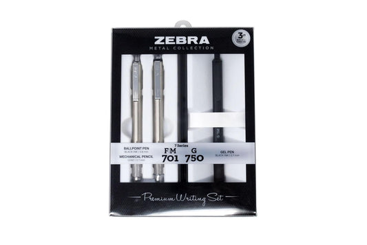 Zebra Pen G-750 F-701 M-701 Juego de Regalo 10513 | Bolígrafo de gel, punta media/fina, barril de metal, paquete de 3, retráctil