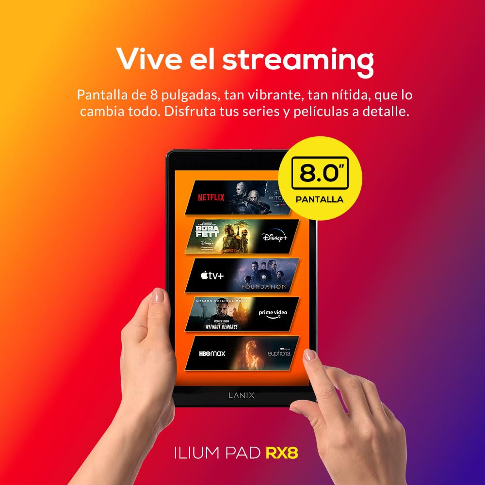 Lanix Ilium Pad RX8 V6 Tablet 8" IPS 800x1280, Rockchip RK3562 Quad Core 2GHz, 4GB RAM, 64GB, Android 14, Cámara 5MP+2MP, Batería 4000mAh, WiFi 802.11 b/g/n, Bluetooth 4.0, USB-C, Negro