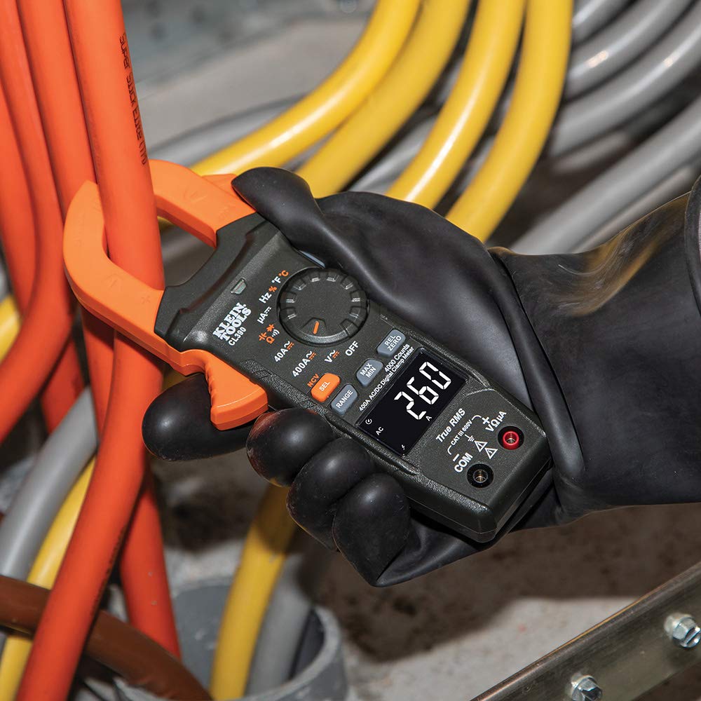 Klein Tools CL390 Digital Clamp Meter, Auto Ranging 400 AMP Measures Electronic AC/DC Voltage AC/DC Current Resistance and TRMS