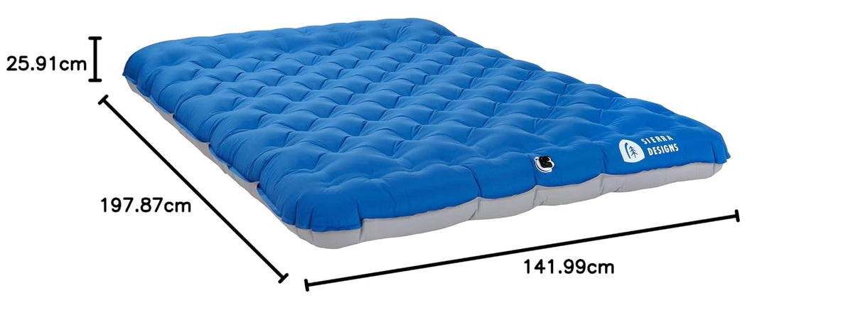 Sierra Designs Queen Campaign Colchón de Aire | Cama de Aire para Automóvil, Camping y Viajes, construcción Completa de TPU Significa Que no Hay Materiales dañinos o tóxicos, Incluye Bomba de inflado