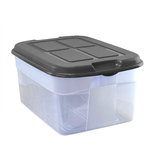 Guateplast Caja de Almacenamiento 60L | Transparente, Tapa Gris, Apilable, Organizador Hogar Oficina Closet