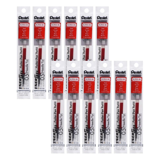 Pentel recambios de tinta para bolígrafo EnerGel, 12, Bolígrafo de gel, Rojo, Rojo