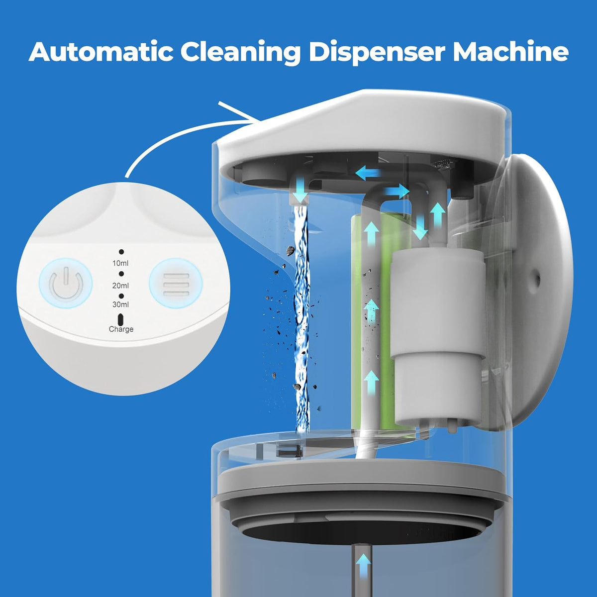 Dispensador automático de Enjuague bucal, 550 ml (20 oz) dispensador de Enjuague bucal para baño con Vasos magnéticos, 3 Niveles de dispensación, Largo Tiempo de Espera, Blanco