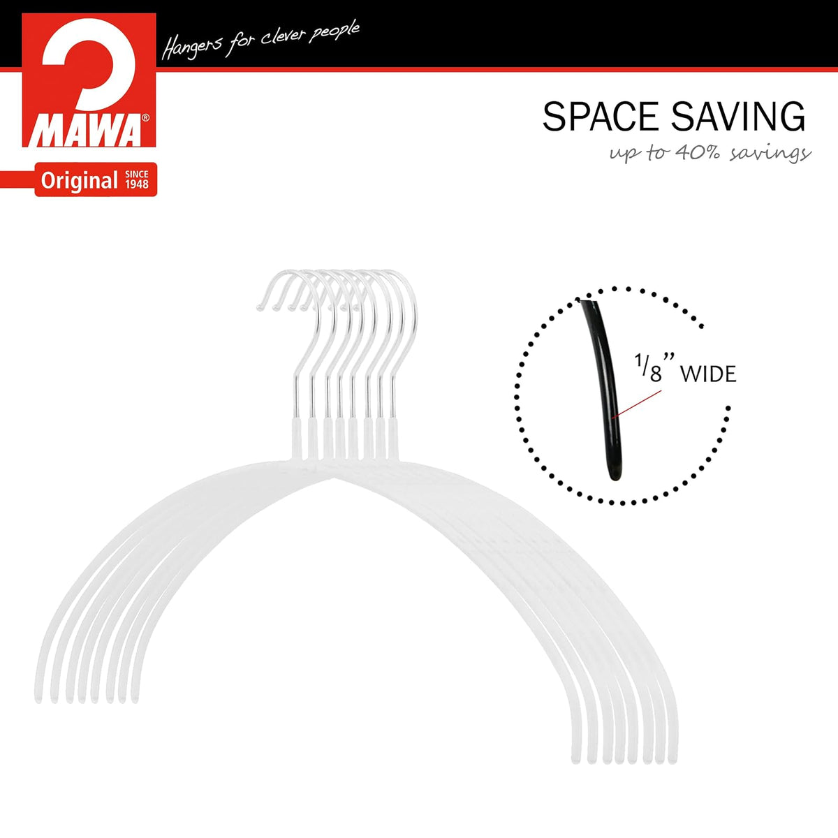 MAWA por Reston Lloyd Euro Series Ultra luz/Thin Antideslizante Space-Saving Clothes colgadero con Bar y Ganchos para Pantalones y Faldas, (Top Hanger), Blanco, 1