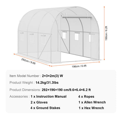 VEVOR - Invernadero, túnel de Invernadero, túnel de Invernadero de 9 x 7 x 6 pies, casa Caliente para Plantas con Marco de Acero galvanizado, Cubierta de Polietileno Blanco, Puerta Enrollable con