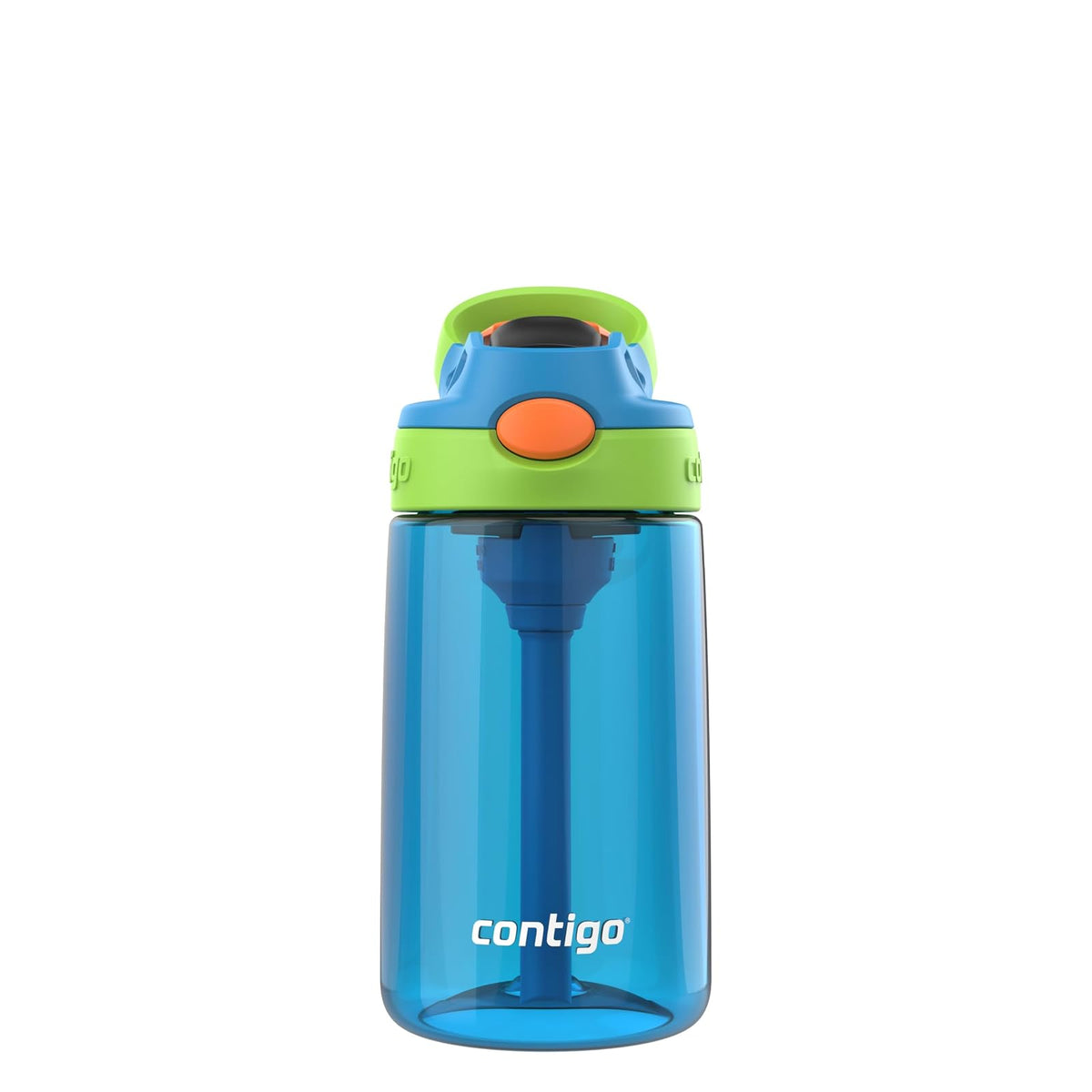 Contigo Botella de Agua para Niños con Popote, 590 ml, Libre de BPA - Blue Poppy - Cool Lime - 0.4 Litros