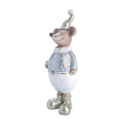 Running Adornos Navideños | Figura de Ratón con Gorro Dorado | Decoración de Navidad | Hecho de Poliresina | Tamaño 23 cm