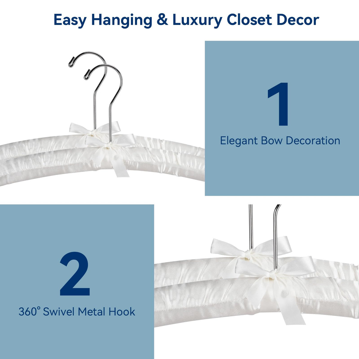 Whitmor 6449 – 48-C satén Acolchado Percha de Ropa de Ropa Collection – Juego de 8 Perchas de Tonos Tierra, Perchas Acolchadas DE SATÉN S/8-HUESO, Bone, 1