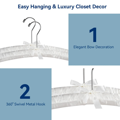 Whitmor 6449 – 48-C satén Acolchado Percha de Ropa de Ropa Collection – Juego de 8 Perchas de Tonos Tierra, Perchas Acolchadas DE SATÉN S/8-HUESO, Bone, 1