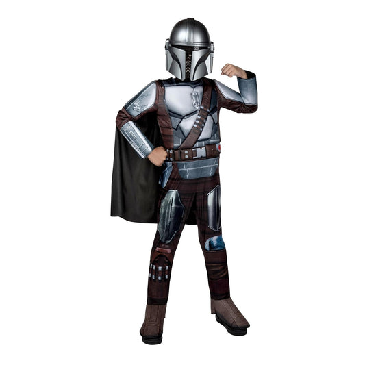Star Wars The Mandalorian - Disfraz oficial de Halloween para jóvenes, overol acolchado de alta calidad con máscara de plástico y capa desmontable (mediano), multicolor