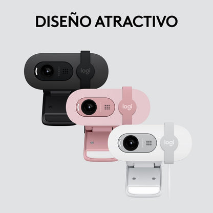 Logitech Brio 100, Webcam 1080p FullHD para Reuniones, Webcam para Streaming, Equilibrio de Iluminación Automático, Micrófono Integrado, Tapa de Privacidad, USB-A, Color Blanco