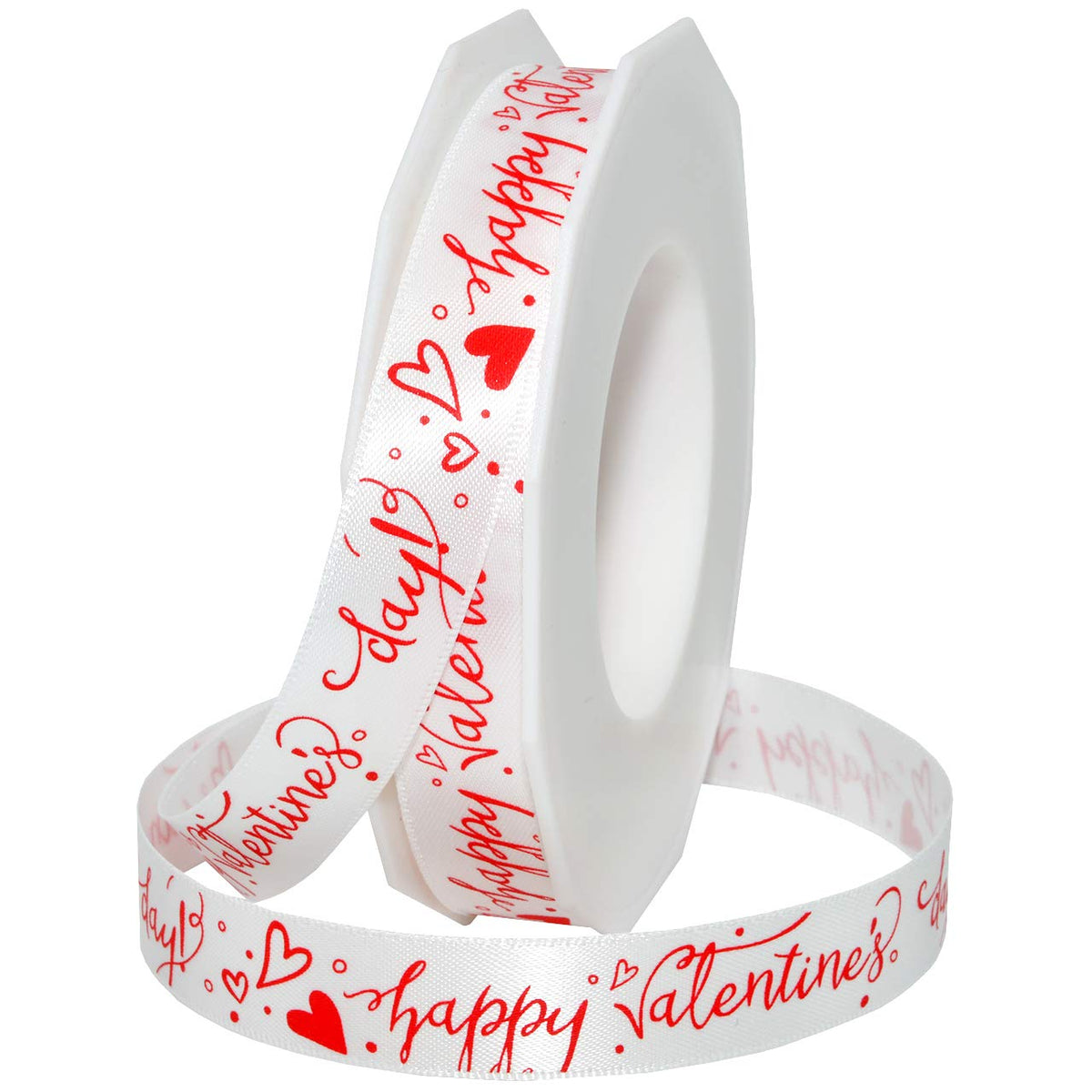 Morex Ribbon Be Mine - Cinta satinada, 5/8 pulgadas x 20 yardas, blanco/rojo