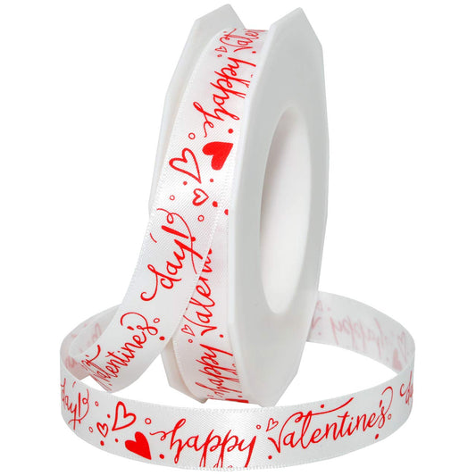 Morex Ribbon Be Mine - Cinta satinada, 5/8 pulgadas x 20 yardas, blanco/rojo