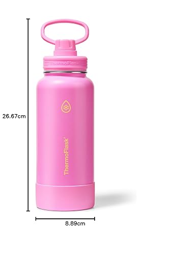 ThermoFlask - Botella de agua de acero inoxidable con doble pared aislada al aspiradora de 32 onzas, con tapa de boquilla, color rosa impactante