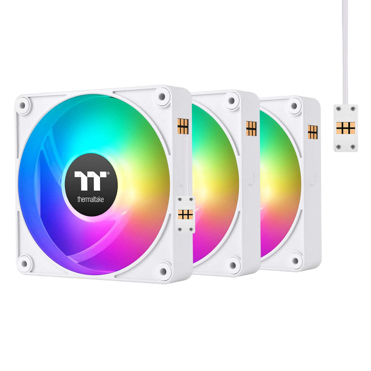 Thermaltake CT120 EX ARGB Sync PC Ventilador de refrigeración blanco (paquete de 3 ventiladores), conexión magnética, sincronización de placa base de 5 V, 16,8 millones de colores, 9 LED