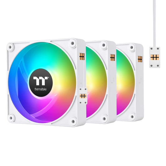 Thermaltake CT120 EX ARGB Sync PC Ventilador de refrigeración blanco (paquete de 3 ventiladores), conexión magnética, sincronización de placa base de 5 V, 16,8 millones de colores, 9 LED