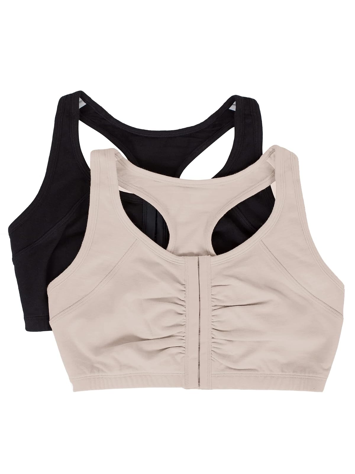 Fruit of the Loom Sujetador Deportivo con Espalda Cruzada con Cierre Frontal, Paquete de 2 Sujetador Deportivo para Mujer