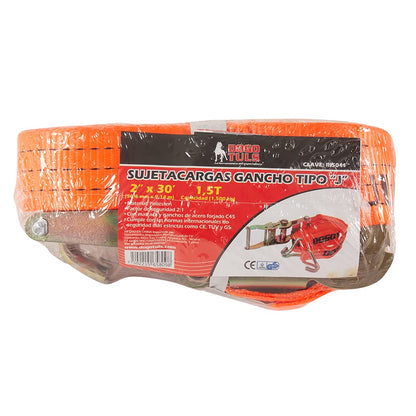 DOGOTULS Sujetacarga 2"X30´Ft, Con Matraca, Gancho Tipo J, 1.5T (1 500KG) RI5041