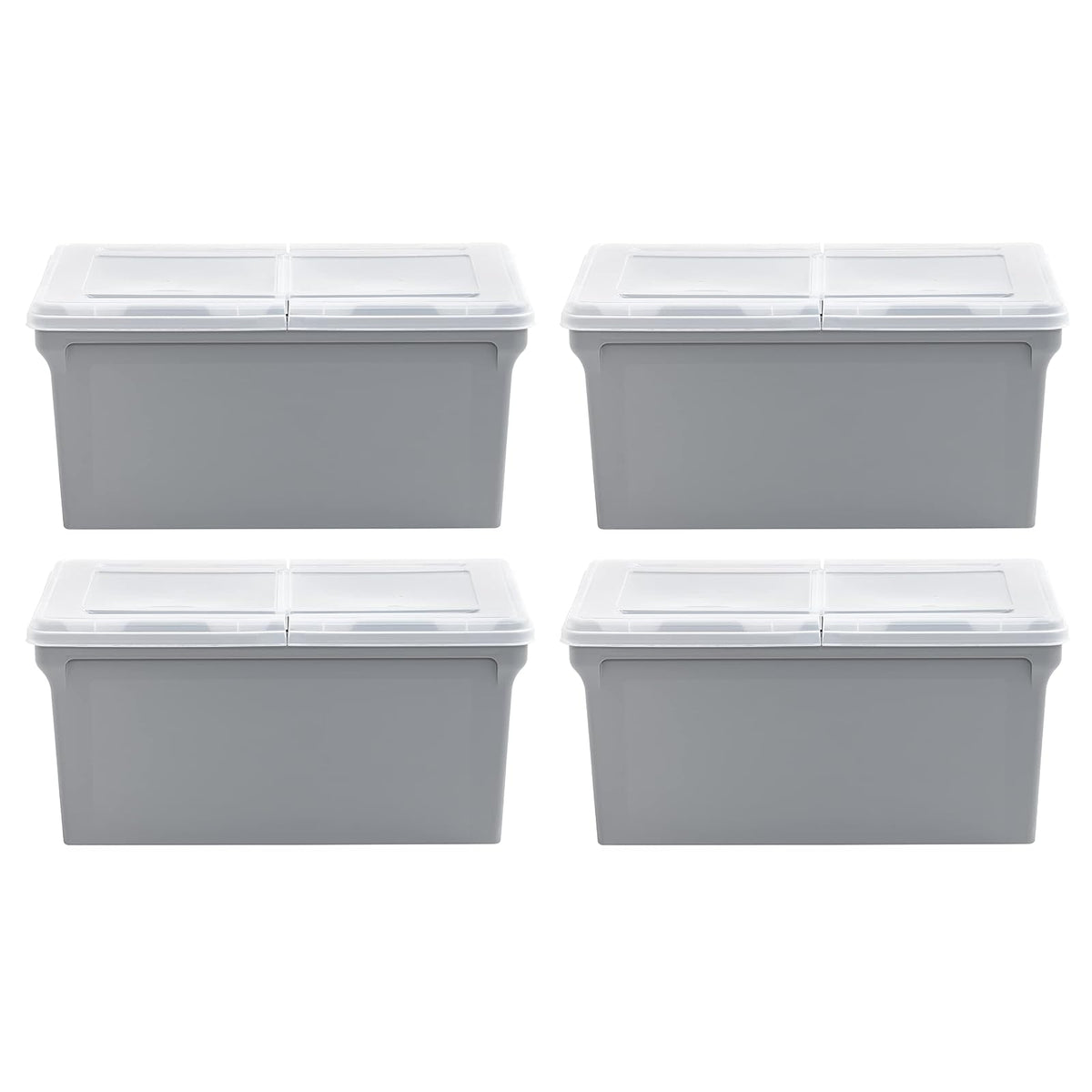 IRIS USA 42 L Caja de Archivos Plástica con Tapa de Bisagra para Archivos Carta/Legal, 4 Paquete, Bin Organizador Libre de BPA, Apilable y Anidable, Gris/Translúcido