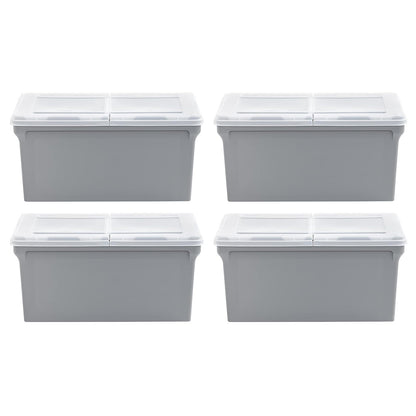 IRIS USA 42 L Caja de Archivos Plástica con Tapa de Bisagra para Archivos Carta/Legal, 4 Paquete, Bin Organizador Libre de BPA, Apilable y Anidable, Gris/Translúcido